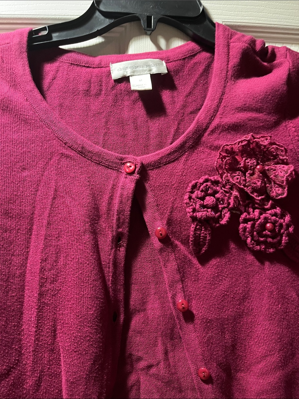 Christopher & Banks Fuchsia Floral Appliqué Cardigan
